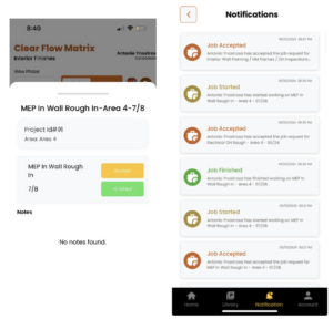 Notifications in the Clear Flow Matrix app